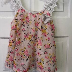 Little lass Floral Lace Trim Tank Top